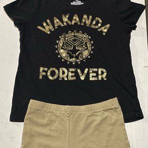 girls outfit marvel Wakanda forever tee with matching shorts both 7/8